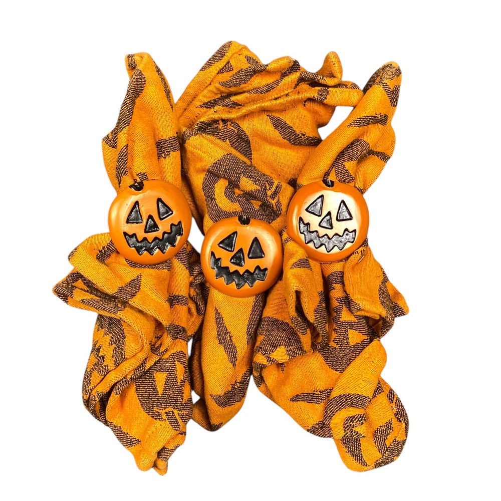 Avon Home Fashions Halloween Napkin Rings &‎ Napkins Orange Jack O Lanterns 689